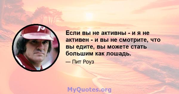 Если вы не активны - и я не активен - и вы не смотрите, что вы едите, вы можете стать большим как лошадь.