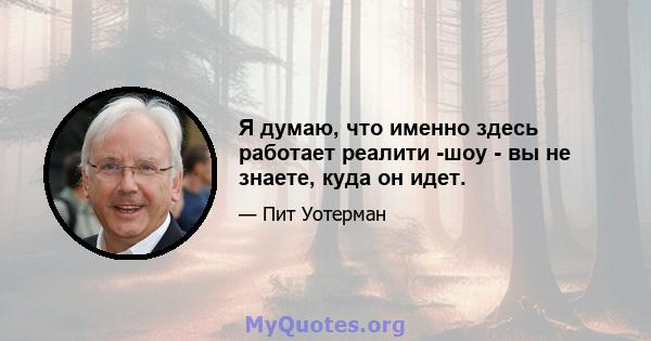 Я думаю, что именно здесь работает реалити -шоу - вы не знаете, куда он идет.