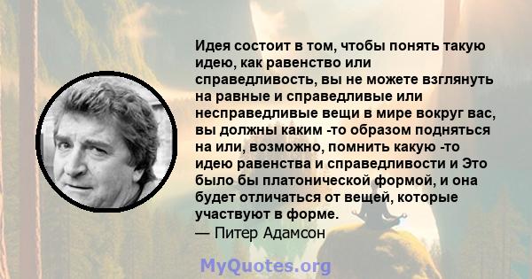 Идея состоит в том, чтобы понять такую ​​идею, как равенство или справедливость, вы не можете взглянуть на равные и справедливые или несправедливые вещи в мире вокруг вас, вы должны каким -то образом подняться на или,