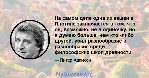 На самом деле одна из вещей в Плотине заключается в том, что он, возможно, не в одиночку, но я думаю больше, чем кто -либо другой, убил разнообразие и разнообразие среди философских школ древности.