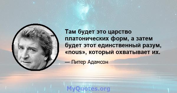 Там будет это царство платонических форм, а затем будет этот единственный разум, «nous», который охватывает их.