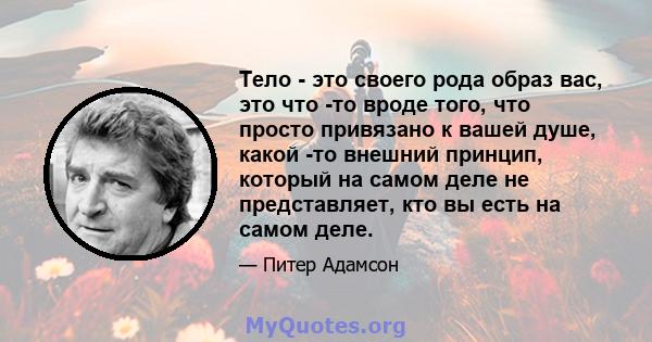 Тело - это своего рода образ вас, это что -то вроде того, что просто привязано к вашей душе, какой -то внешний принцип, который на самом деле не представляет, кто вы есть на самом деле.