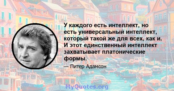 У каждого есть интеллект, но есть универсальный интеллект, который такой же для всех, как и. И этот единственный интеллект захватывает платонические формы.