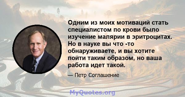 Одним из моих мотиваций стать специалистом по крови было изучение малярии в эритроцитах. Но в науке вы что -то обнаруживаете, и вы хотите пойти таким образом, но ваша работа идет такой.