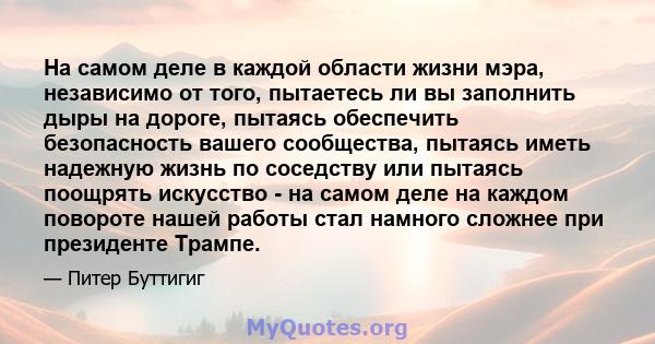 На самом деле в каждой области жизни мэра, независимо от того, пытаетесь ли вы заполнить дыры на дороге, пытаясь обеспечить безопасность вашего сообщества, пытаясь иметь надежную жизнь по соседству или пытаясь поощрять