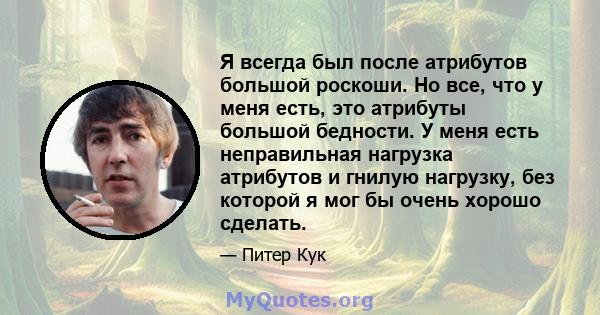 Я всегда был после атрибутов большой роскоши. Но все, что у меня есть, это атрибуты большой бедности. У меня есть неправильная нагрузка атрибутов и гнилую нагрузку, без которой я мог бы очень хорошо сделать.