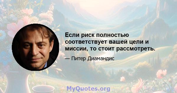 Если риск полностью соответствует вашей цели и миссии, то стоит рассмотреть.