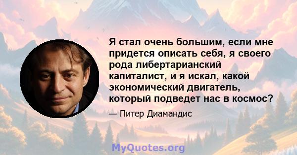 Я стал очень большим, если мне придется описать себя, я своего рода либертарианский капиталист, и я искал, какой экономический двигатель, который подведет нас в космос?