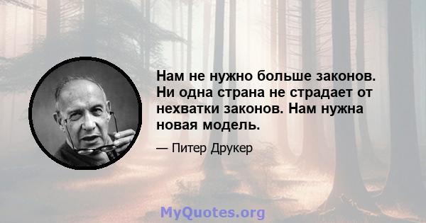 Нам не нужно больше законов. Ни одна страна не страдает от нехватки законов. Нам нужна новая модель.