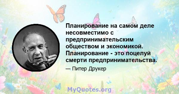 Планирование на самом деле несовместимо с предпринимательским обществом и экономикой. Планирование - это поцелуй смерти предпринимательства.