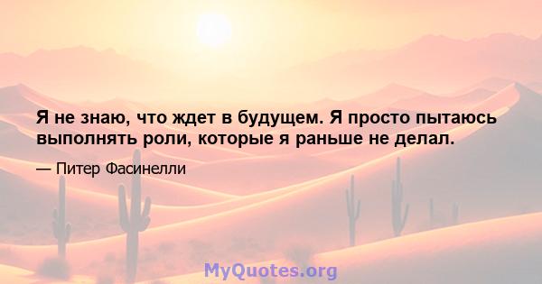 Я не знаю, что ждет в будущем. Я просто пытаюсь выполнять роли, которые я раньше не делал.