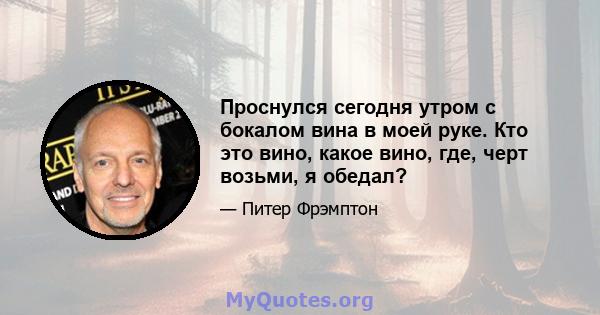 Проснулся сегодня утром с бокалом вина в моей руке. Кто это вино, какое вино, где, черт возьми, я обедал?