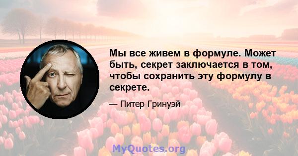 Мы все живем в формуле. Может быть, секрет заключается в том, чтобы сохранить эту формулу в секрете.