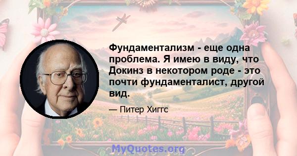 Фундаментализм - еще одна проблема. Я имею в виду, что Докинз в некотором роде - это почти фундаменталист, другой вид.