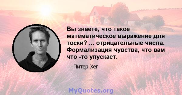 Вы знаете, что такое математическое выражение для тоски? ... отрицательные числа. Формализация чувства, что вам что -то упускает.