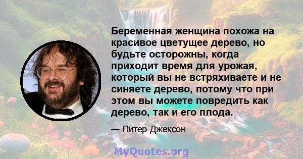 Беременная женщина похожа на красивое цветущее дерево, но будьте осторожны, когда приходит время для урожая, который вы не встряхиваете и не синяете дерево, потому что при этом вы можете повредить как дерево, так и его