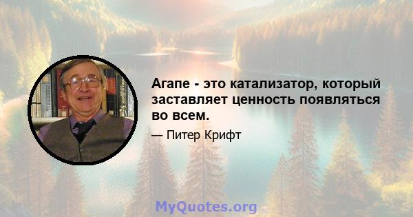 Агапе - это катализатор, который заставляет ценность появляться во всем.