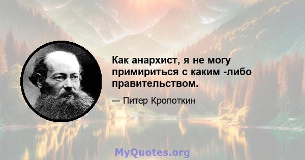 Как анархист, я не могу примириться с каким -либо правительством.