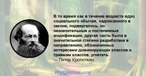 В то время как в течение возраста ядро ​​социального обычая, надписанного в законе, подвергалось, но незначительные и постепенные модификации, другая часть была в значительной степени разработана в направлениях,