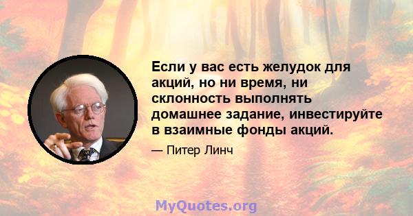 Если у вас есть желудок для акций, но ни время, ни склонность выполнять домашнее задание, инвестируйте в взаимные фонды акций.