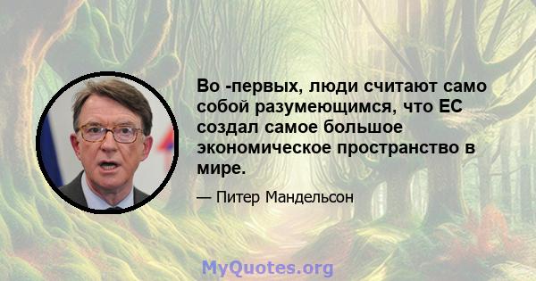 Во -первых, люди считают само собой разумеющимся, что ЕС создал самое большое экономическое пространство в мире.