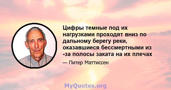 Цифры темные под их нагрузками проходят вниз по дальному берегу реки, оказавшиеся бессмертными из -за полосы заката на их плечах