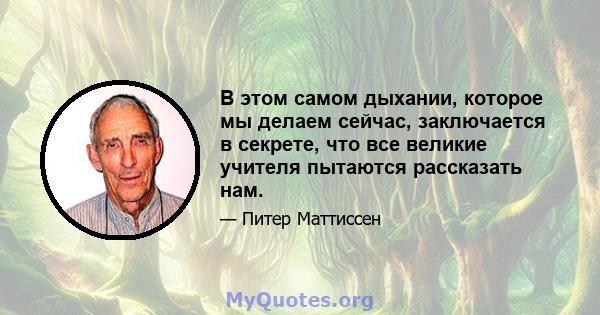 В этом самом дыхании, которое мы делаем сейчас, заключается в секрете, что все великие учителя пытаются рассказать нам.