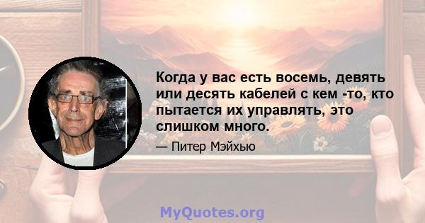 Когда у вас есть восемь, девять или десять кабелей с кем -то, кто пытается их управлять, это слишком много.