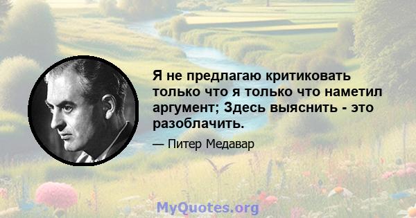 Я не предлагаю критиковать только что я только что наметил аргумент; Здесь выяснить - это разоблачить.