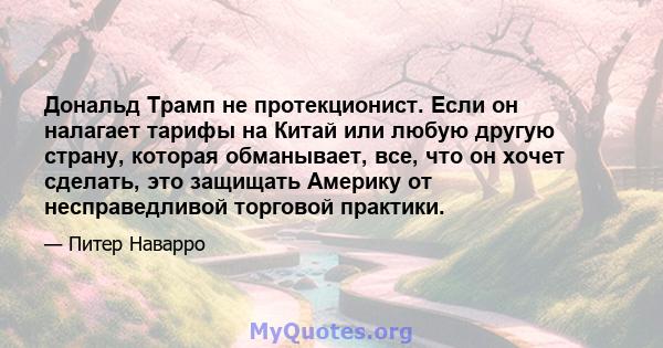 Дональд Трамп не протекционист. Если он налагает тарифы на Китай или любую другую страну, которая обманывает, все, что он хочет сделать, это защищать Америку от несправедливой торговой практики.