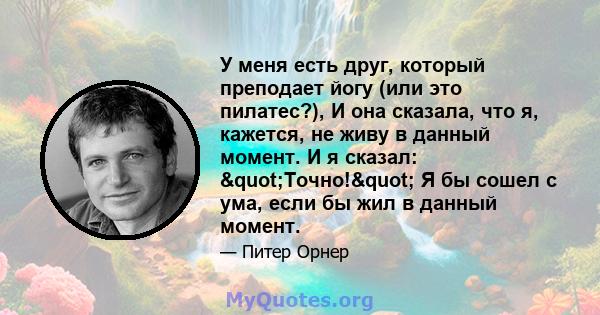 У меня есть друг, который преподает йогу (или это пилатес?), И она сказала, что я, кажется, не живу в данный момент. И я сказал: "Точно!" Я бы сошел с ума, если бы жил в данный момент.