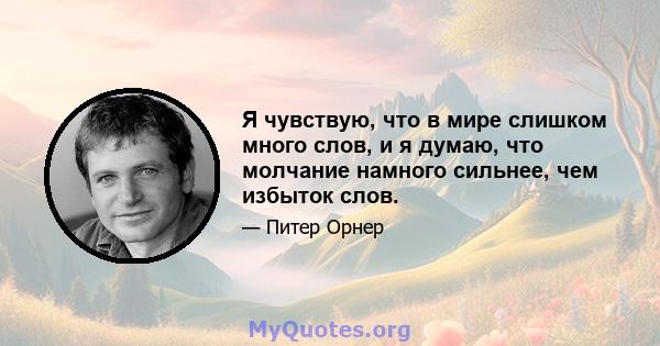 Я чувствую, что в мире слишком много слов, и я думаю, что молчание намного сильнее, чем избыток слов.