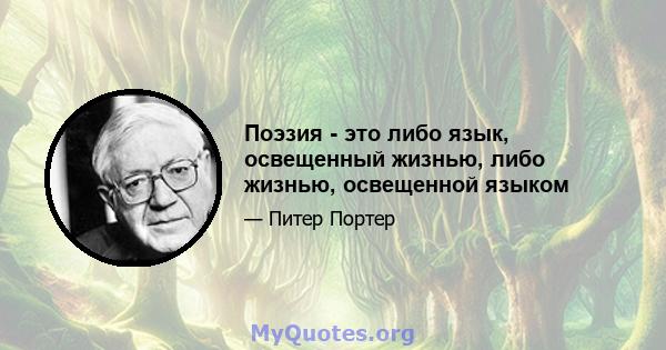 Поэзия - это либо язык, освещенный жизнью, либо жизнью, освещенной языком