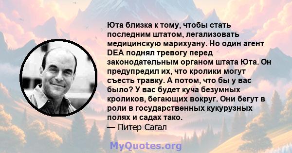 Юта близка к тому, чтобы стать последним штатом, легализовать медицинскую марихуану. Но один агент DEA поднял тревогу перед законодательным органом штата Юта. Он предупредил их, что кролики могут съесть травку. А потом, 