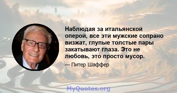 Наблюдая за итальянской оперой, все эти мужские сопрано визжат, глупые толстые пары закатывают глаза. Это не любовь, это просто мусор.