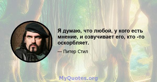 Я думаю, что любой, у кого есть мнение, и озвучивает его, кто -то оскорбляет.