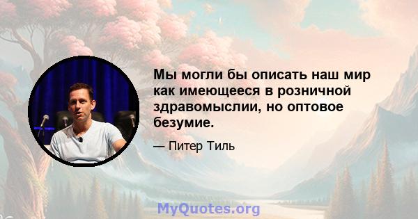 Мы могли бы описать наш мир как имеющееся в розничной здравомыслии, но оптовое безумие.