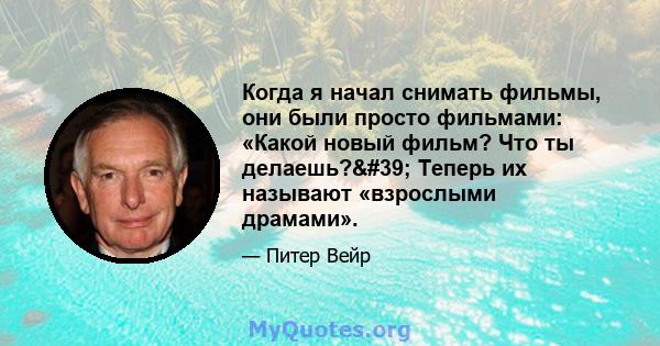 Когда я начал снимать фильмы, они были просто фильмами: «Какой новый фильм? Что ты делаешь?' Теперь их называют «взрослыми драмами».