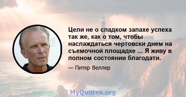 Цели не о сладком запахе успеха так же, как о том, чтобы наслаждаться чертовски днем ​​на съемочной площадке ... Я живу в полном состоянии благодати.