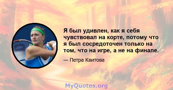 Я был удивлен, как я себя чувствовал на корте, потому что я был сосредоточен только на том, что на игре, а не на финале.