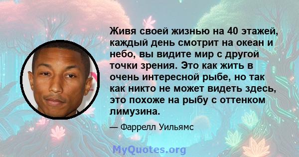 Живя своей жизнью на 40 этажей, каждый день смотрит на океан и небо, вы видите мир с другой точки зрения. Это как жить в очень интересной рыбе, но так как никто не может видеть здесь, это похоже на рыбу с оттенком