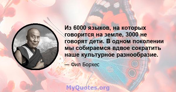 Из 6000 языков, на которых говорится на земле, 3000 не говорят дети. В одном поколении мы собираемся вдвое сократить наше культурное разнообразие.