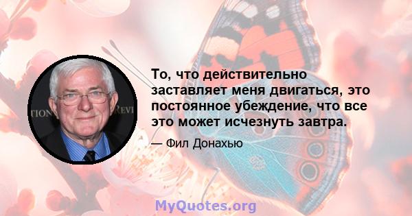 То, что действительно заставляет меня двигаться, это постоянное убеждение, что все это может исчезнуть завтра.