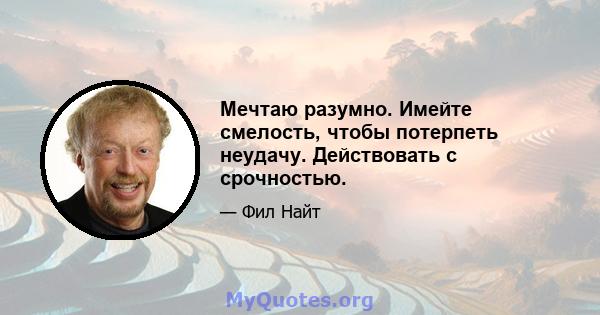 Мечтаю разумно. Имейте смелость, чтобы потерпеть неудачу. Действовать с срочностью.