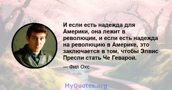 И если есть надежда для Америки, она лежит в революции, и если есть надежда на революцию в Америке, это заключается в том, чтобы Элвис Пресли стать Че Геварой.