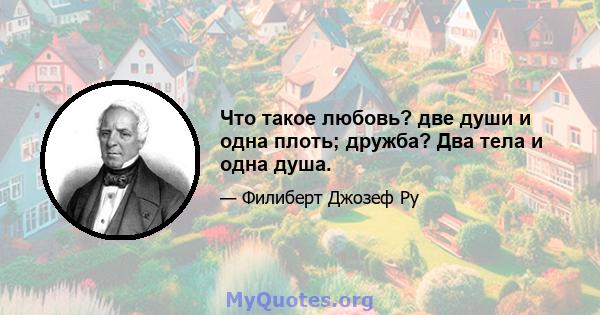 Что такое любовь? две души и одна плоть; дружба? Два тела и одна душа.