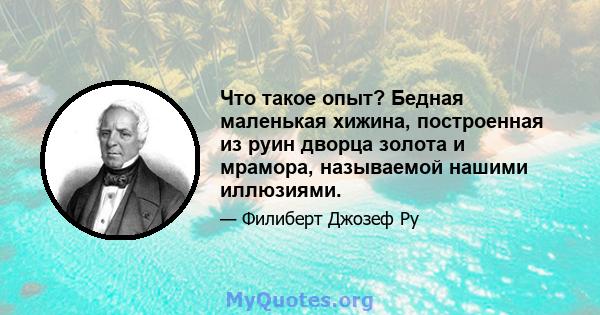 Что такое опыт? Бедная маленькая хижина, построенная из руин дворца золота и мрамора, называемой нашими иллюзиями.