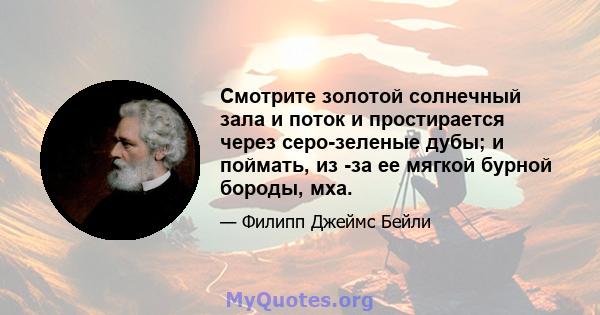 Смотрите золотой солнечный зала и поток и простирается через серо-зеленые дубы; и поймать, из -за ее мягкой бурной бороды, мха.