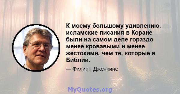 К моему большому удивлению, исламские писания в Коране были на самом деле гораздо менее кровавыми и менее жестокими, чем те, которые в Библии.