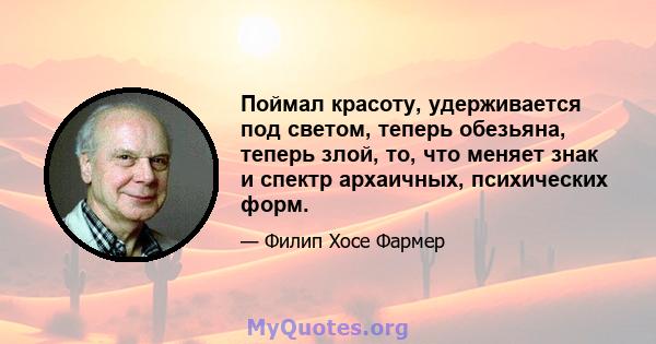 Поймал красоту, удерживается под светом, теперь обезьяна, теперь злой, то, что меняет знак и спектр архаичных, психических форм.